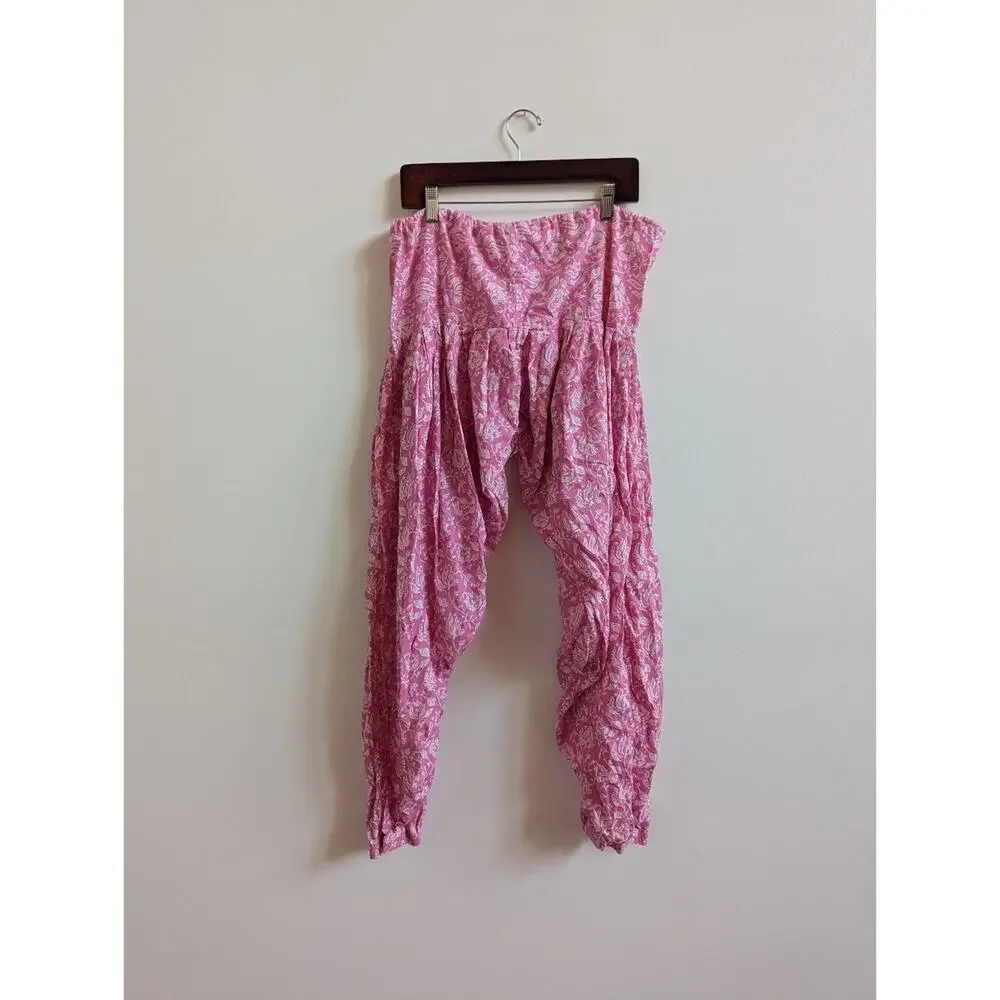 Women's Harem Pink Paisley Pants Medium Loose Casual India